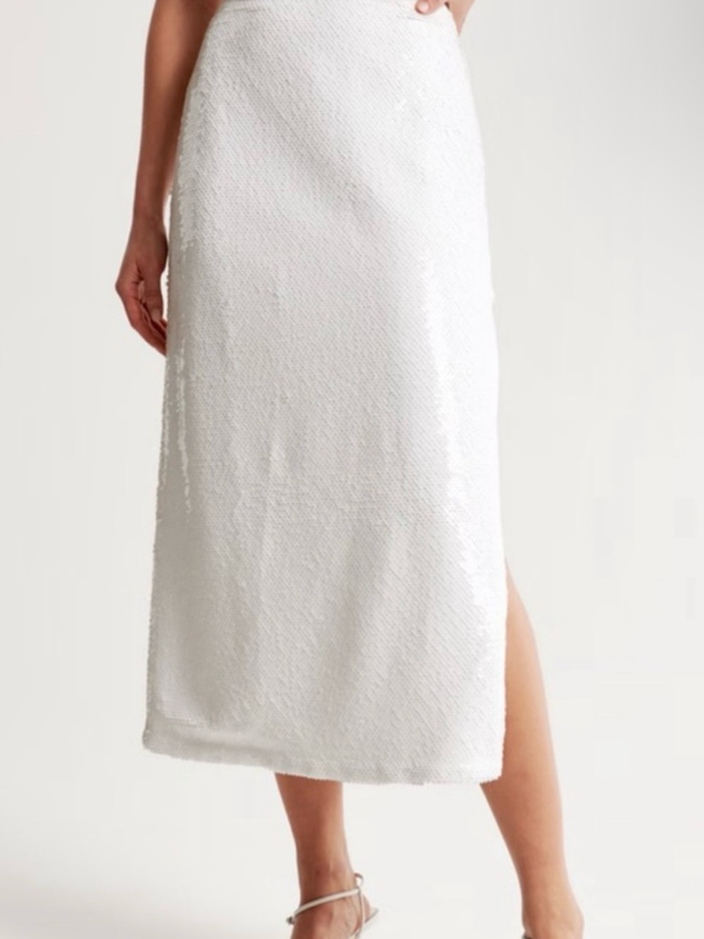 Abercrombie & Fitch White Sequin Midi Skirt